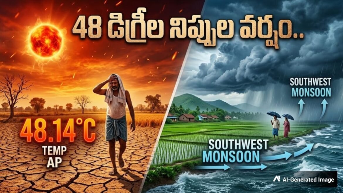 మాడు పగిలే ఎండలు.. 60 అడుగుల వేగంతో తుఫాన్ గాలులు.. | ఆంధ్రప్రదేశ్ హీట్ వేవ్: AP సమీపంలో నైరుతి రుతుపవనాలు పురోగమిస్తున్నందున పిడుగురాళ్ల రికార్డులు 48.14 డిగ్రీలు
